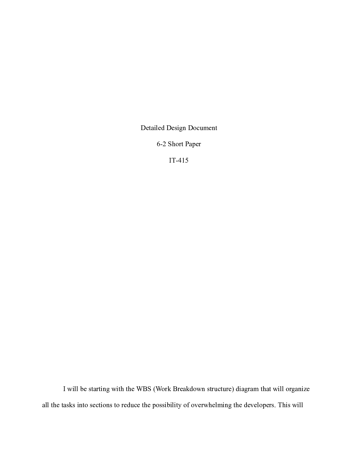 Preview image for IT 415 Short Paper  Detailed Design Documents|    Detailed Design Document  6-2 Short